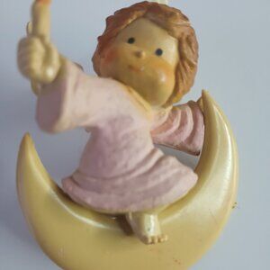 Vintage Cherab with Pink robe Holding a Candle on Cresent Moon Christmas Ornamen
